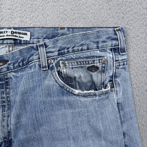 Harley-Davidson Jeans Mens 42x34 Blue Straight Leg Denim Distressed Motorcycle - Picture 4 of 15